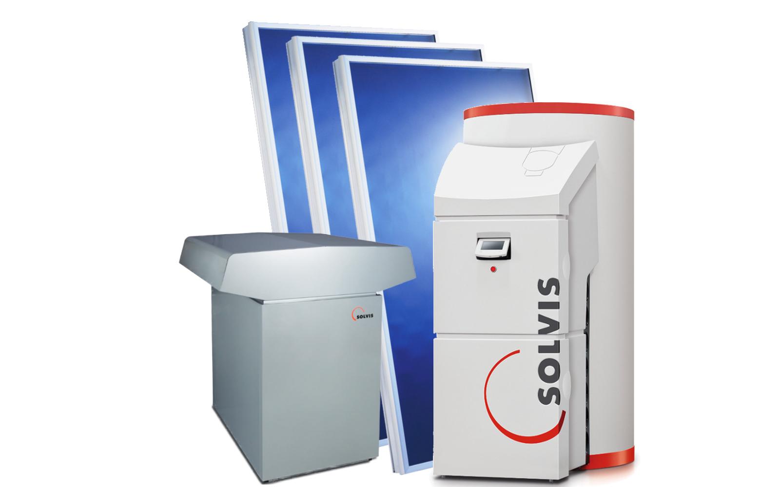 SolvisMax mit Kollektoren und Waermepumpe